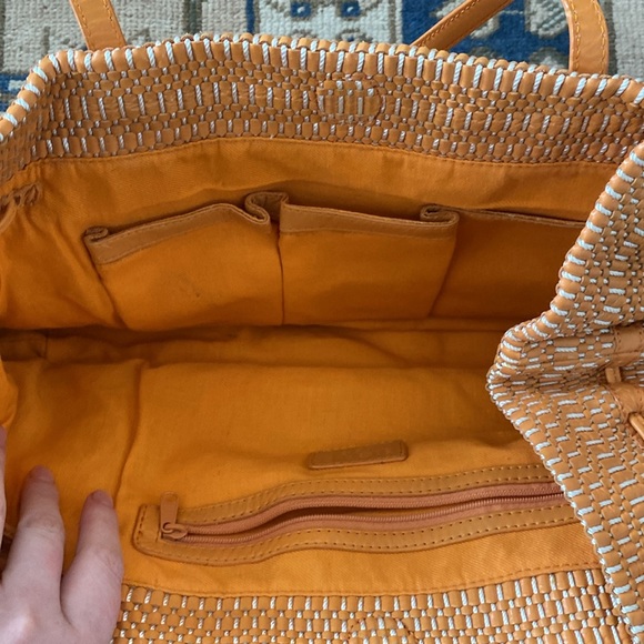 Sigrid Olson Orange Leather and Cotton Woven Purse - Picture 7 of 9
